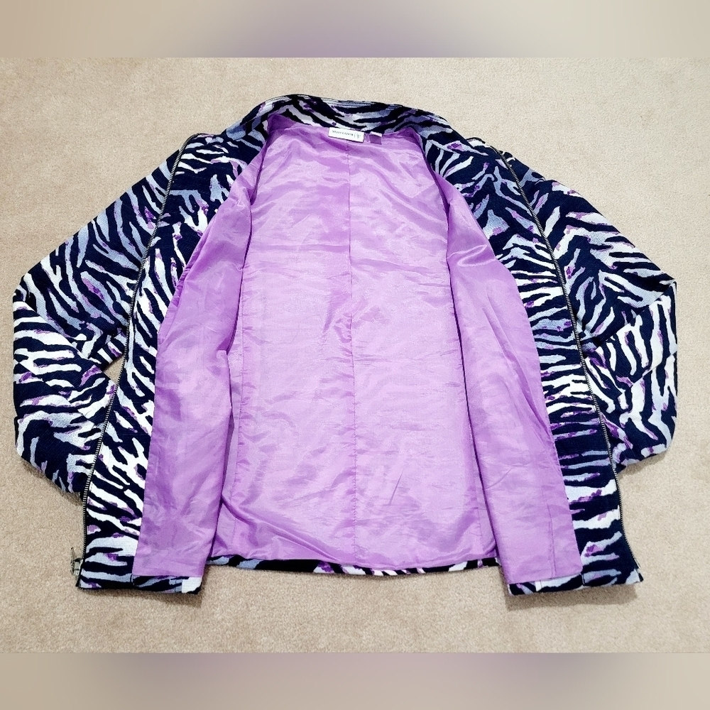 Susan Graver Women’s Zip Front Jacket Size Medium Zebra Print Purple Navy Lined - Picture 8 of 16